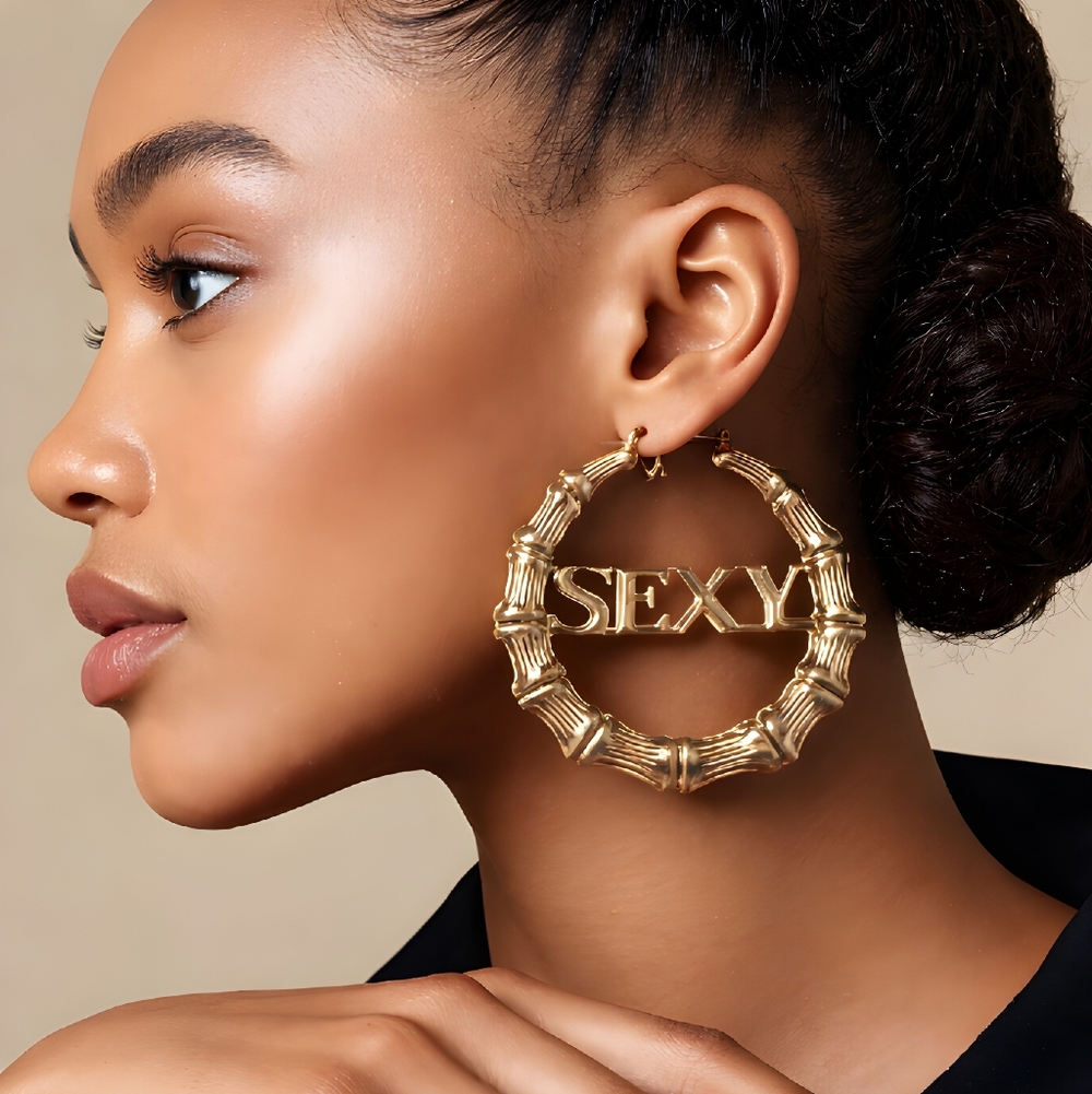 Gold Hoop Earrings with 'SEXY' Design New